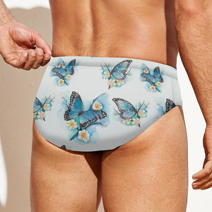 Blossom Blue Butterfly Pattern Print Men's Swim Briefs