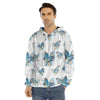 Blossom Blue Butterfly Pattern Print Men's Velvet Pullover Hoodie