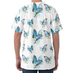 Blossom Blue Butterfly Pattern Print Men's Velvet T-Shirt