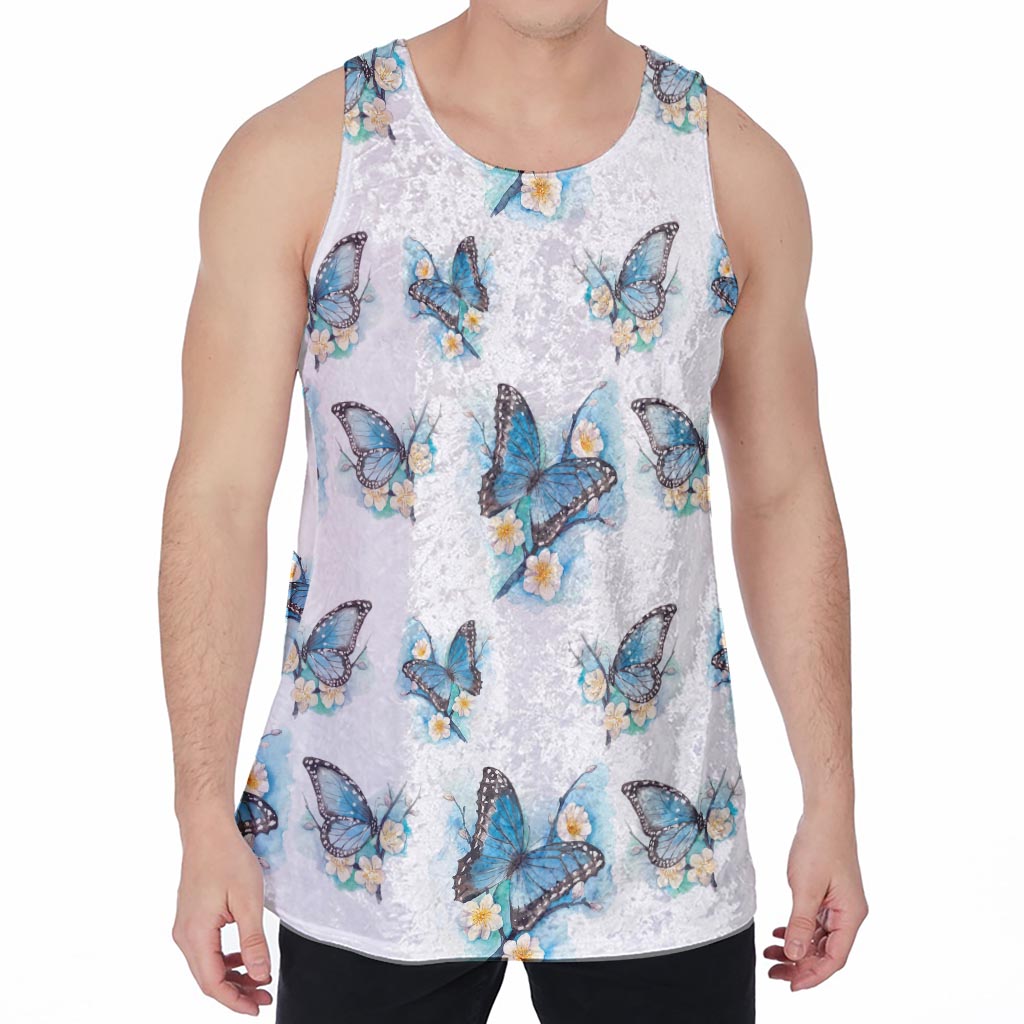 Blossom Blue Butterfly Pattern Print Men's Velvet Tank Top