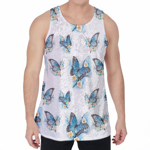 Blossom Blue Butterfly Pattern Print Men's Velvet Tank Top