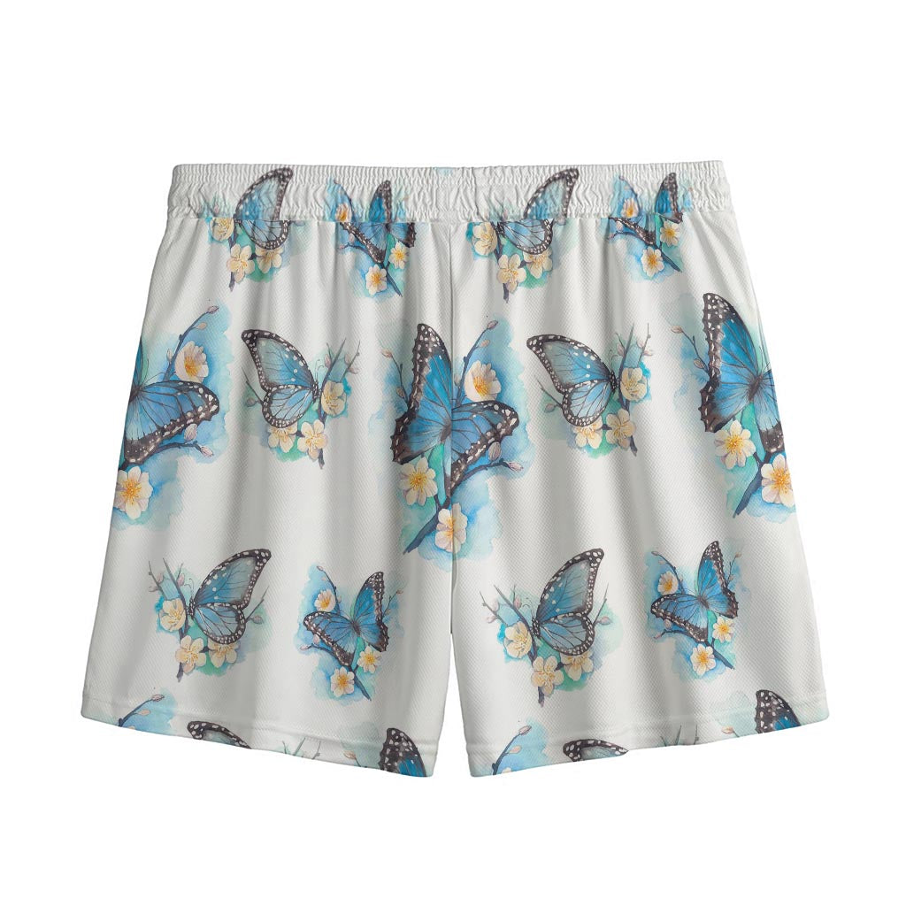 Blossom Blue Butterfly Pattern Print Mesh Shorts