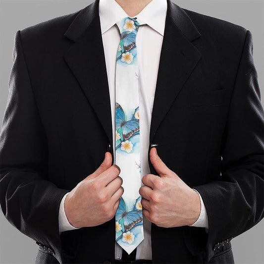 Blossom Blue Butterfly Pattern Print Necktie