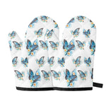 Blossom Blue Butterfly Pattern Print Oven Mitts