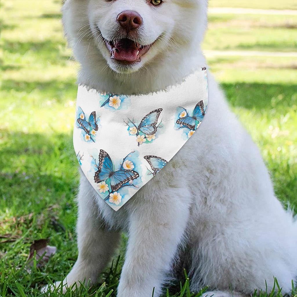 Blossom Blue Butterfly Pattern Print Over The Collar Dog Bandana
