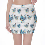 Blossom Blue Butterfly Pattern Print Pencil Mini Skirt