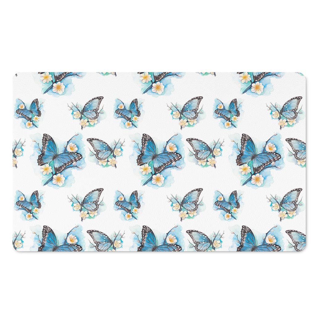 Blossom Blue Butterfly Pattern Print Polyester Doormat