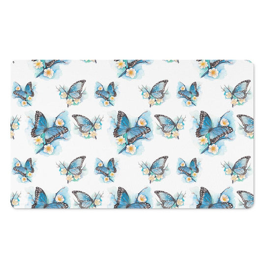 Blossom Blue Butterfly Pattern Print Polyester Doormat