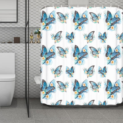 Blossom Blue Butterfly Pattern Print Polyester Shower Curtain