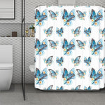 Blossom Blue Butterfly Pattern Print Polyester Shower Curtain