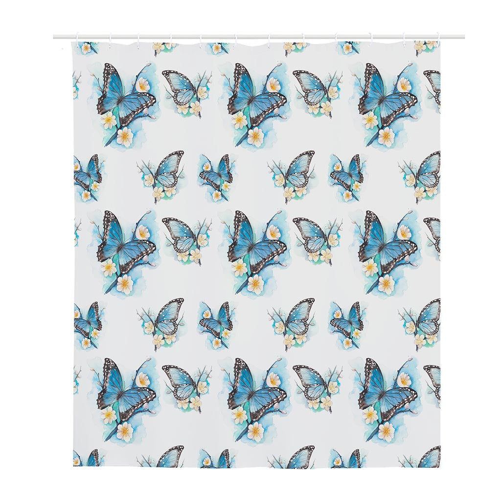 Blossom Blue Butterfly Pattern Print Polyester Shower Curtain