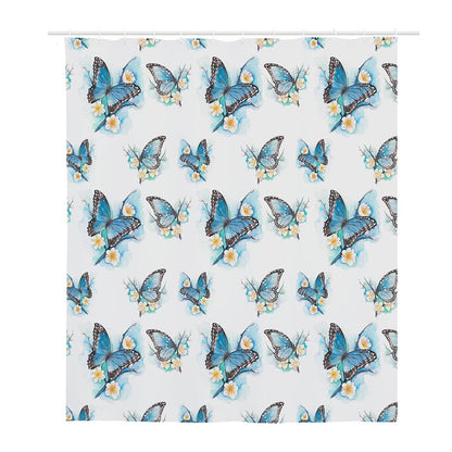Blossom Blue Butterfly Pattern Print Polyester Shower Curtain