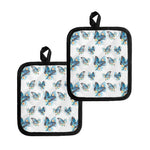 Blossom Blue Butterfly Pattern Print Pot Holders