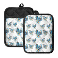 Blossom Blue Butterfly Pattern Print Pot Holders With Pocket