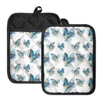 Blossom Blue Butterfly Pattern Print Pot Holders With Pocket