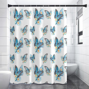 Blossom Blue Butterfly Pattern Print Premium Shower Curtain