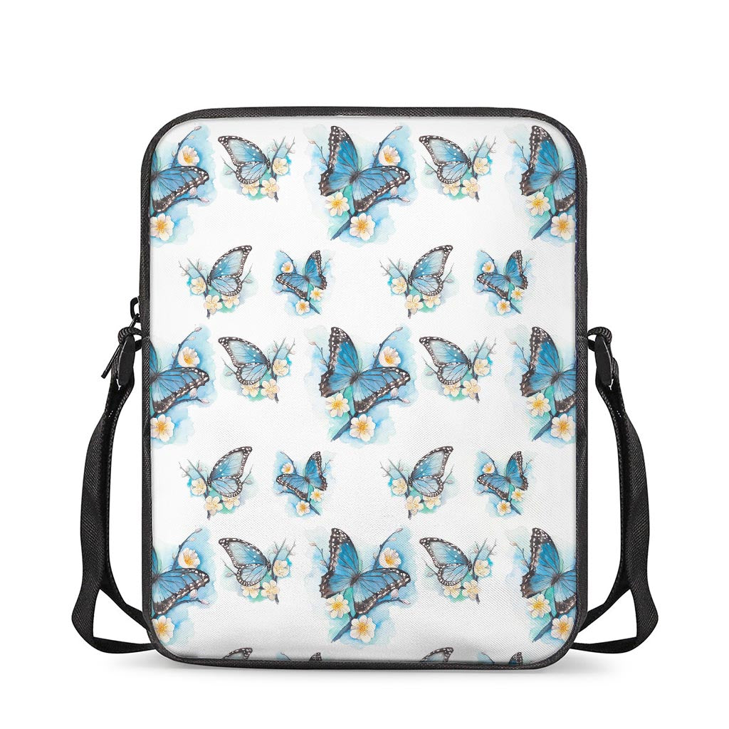 Blossom Blue Butterfly Pattern Print Rectangular Crossbody Bag