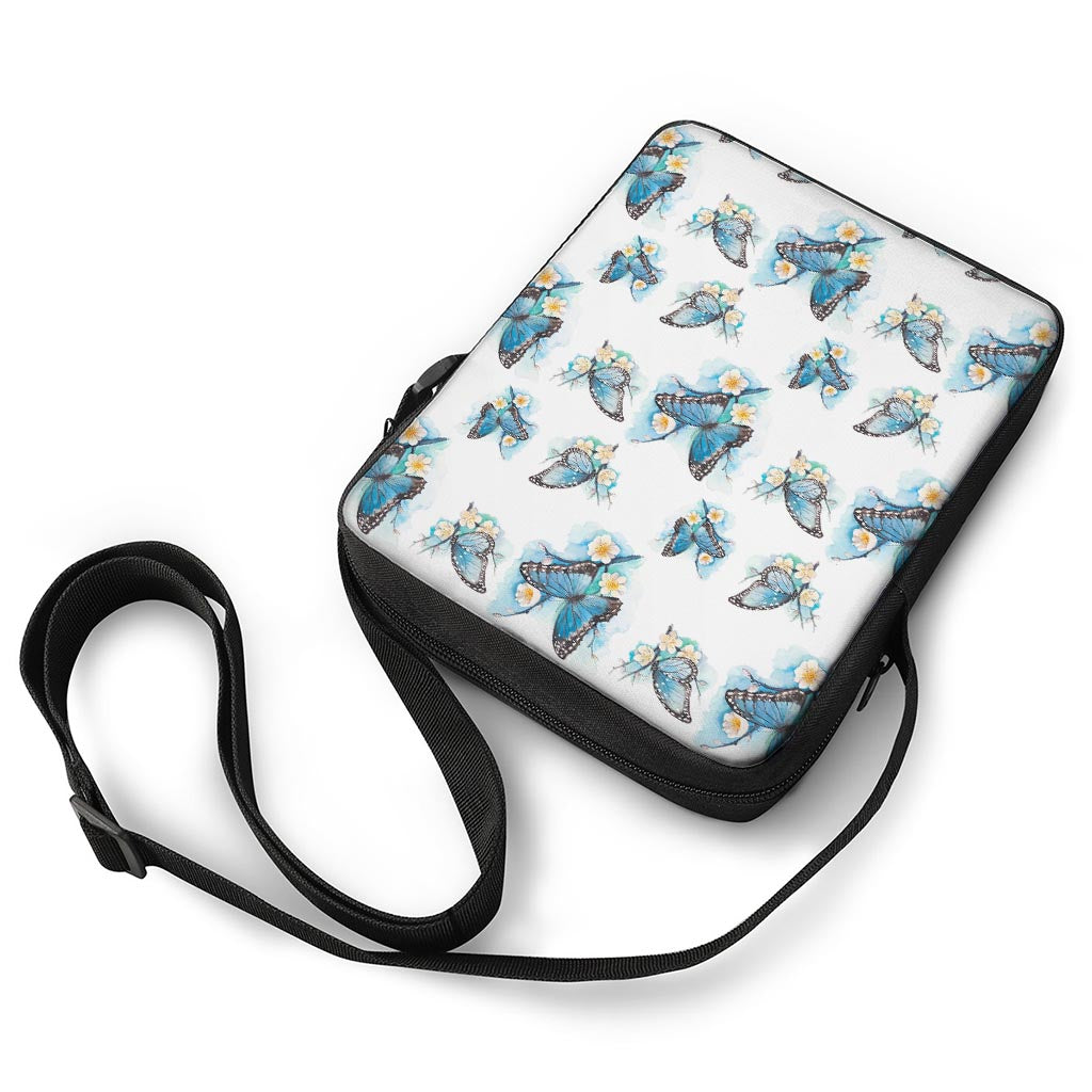 Blossom Blue Butterfly Pattern Print Rectangular Crossbody Bag