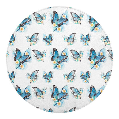 Blossom Blue Butterfly Pattern Print Round Blanket