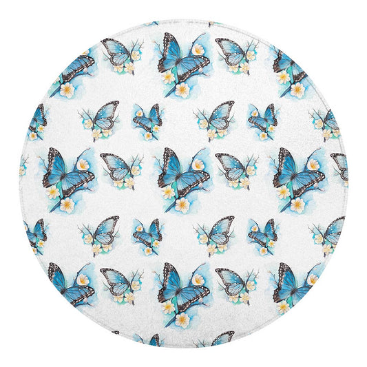 Blossom Blue Butterfly Pattern Print Round Blanket