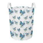 Blossom Blue Butterfly Pattern Print Round Laundry Basket