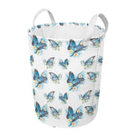 Blossom Blue Butterfly Pattern Print Round Laundry Basket