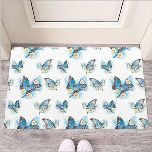 Blossom Blue Butterfly Pattern Print Rubber Doormat