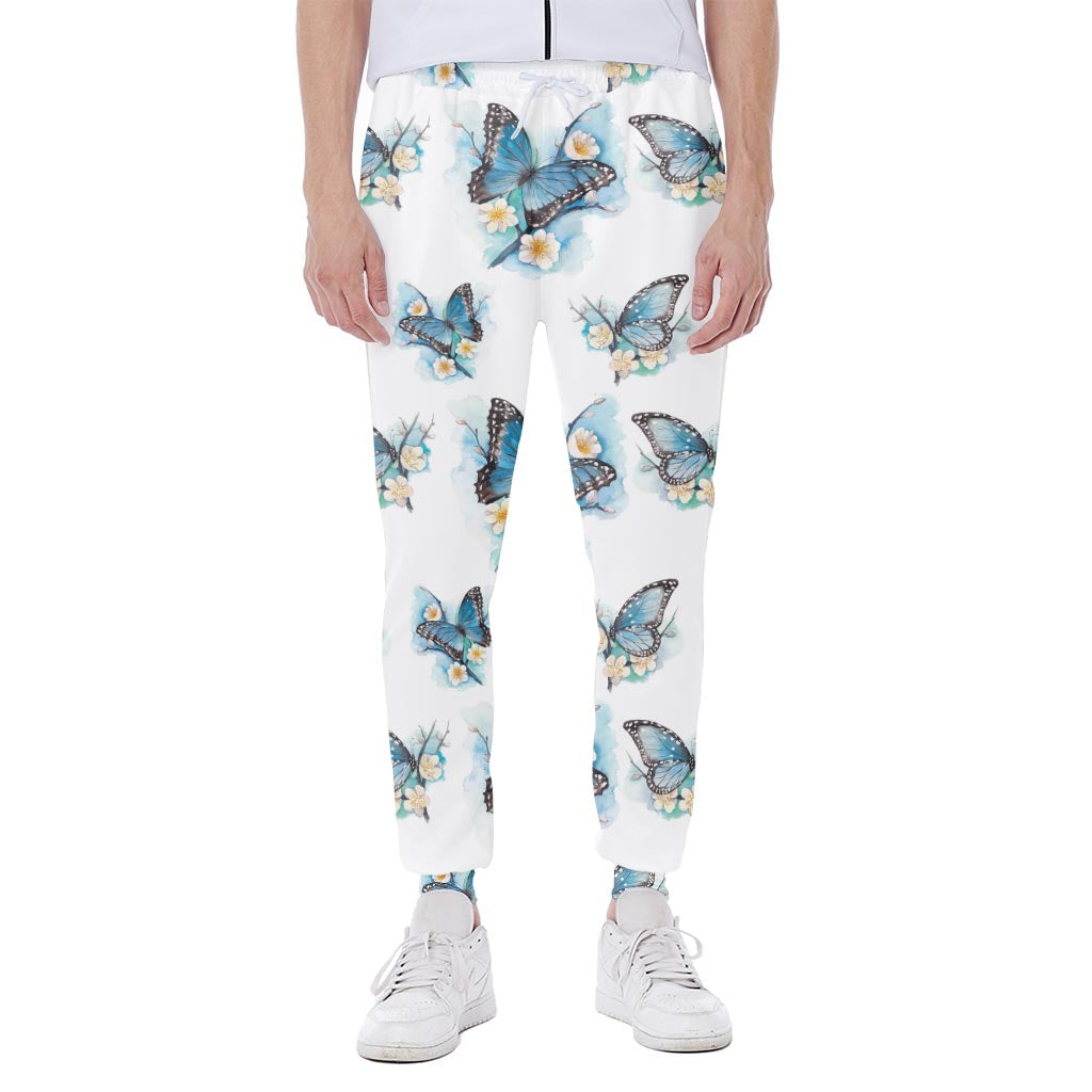 Blossom Blue Butterfly Pattern Print Scuba Joggers