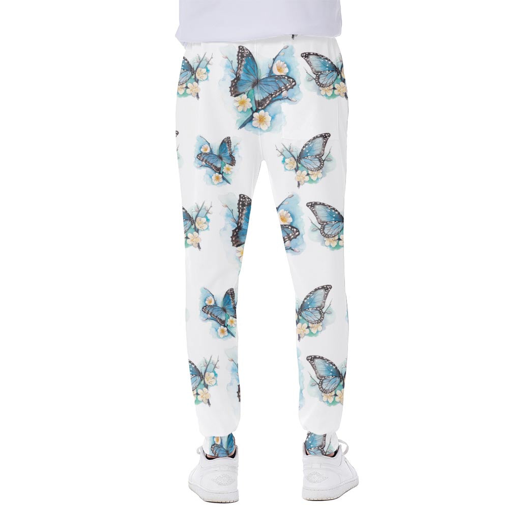 Blossom Blue Butterfly Pattern Print Scuba Joggers