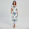 Blossom Blue Butterfly Pattern Print Short Sleeve Maxi Dress