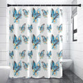 Blossom Blue Butterfly Pattern Print Shower Curtain