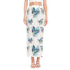 Blossom Blue Butterfly Pattern Print Side Slit Maxi Skirt