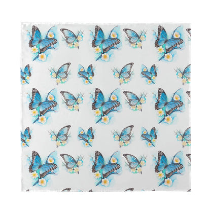 Blossom Blue Butterfly Pattern Print Silk Bandana
