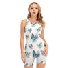 Blossom Blue Butterfly Pattern Print Sleeveless One Piece Swimsuit