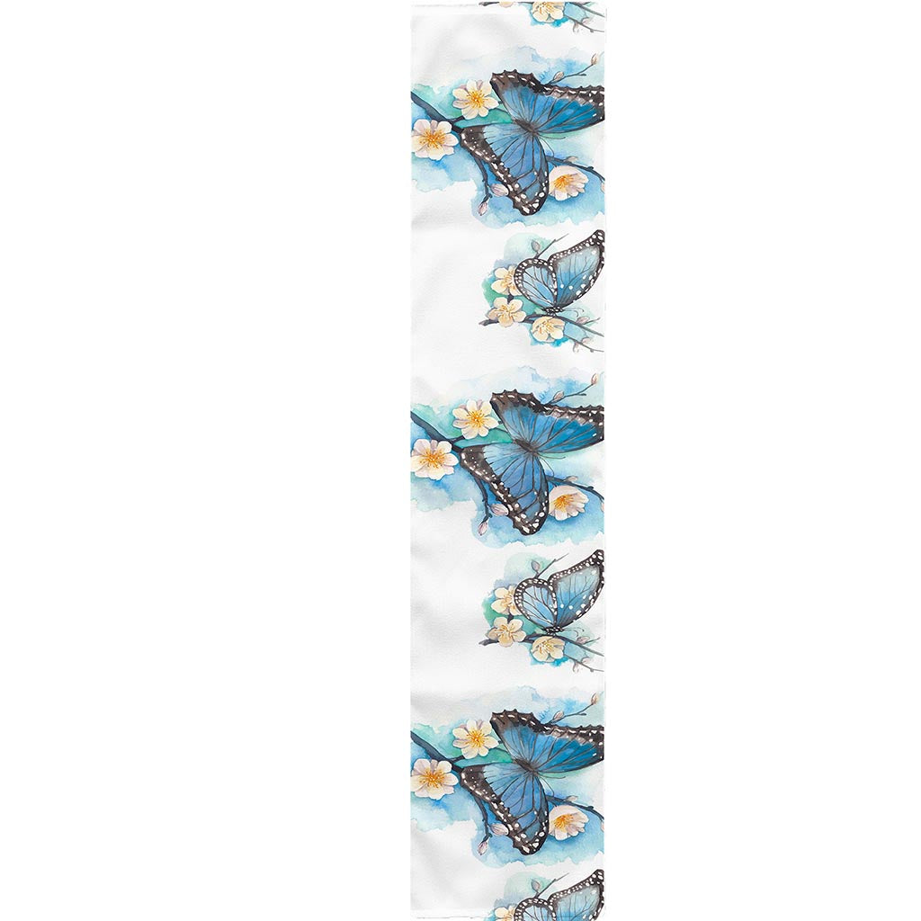 Blossom Blue Butterfly Pattern Print Table Runner