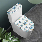 Blossom Blue Butterfly Pattern Print Toilet Lid And Tank Cover Set