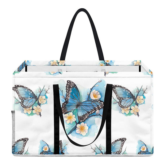 Blossom Blue Butterfly Pattern Print Utility Tote Bag