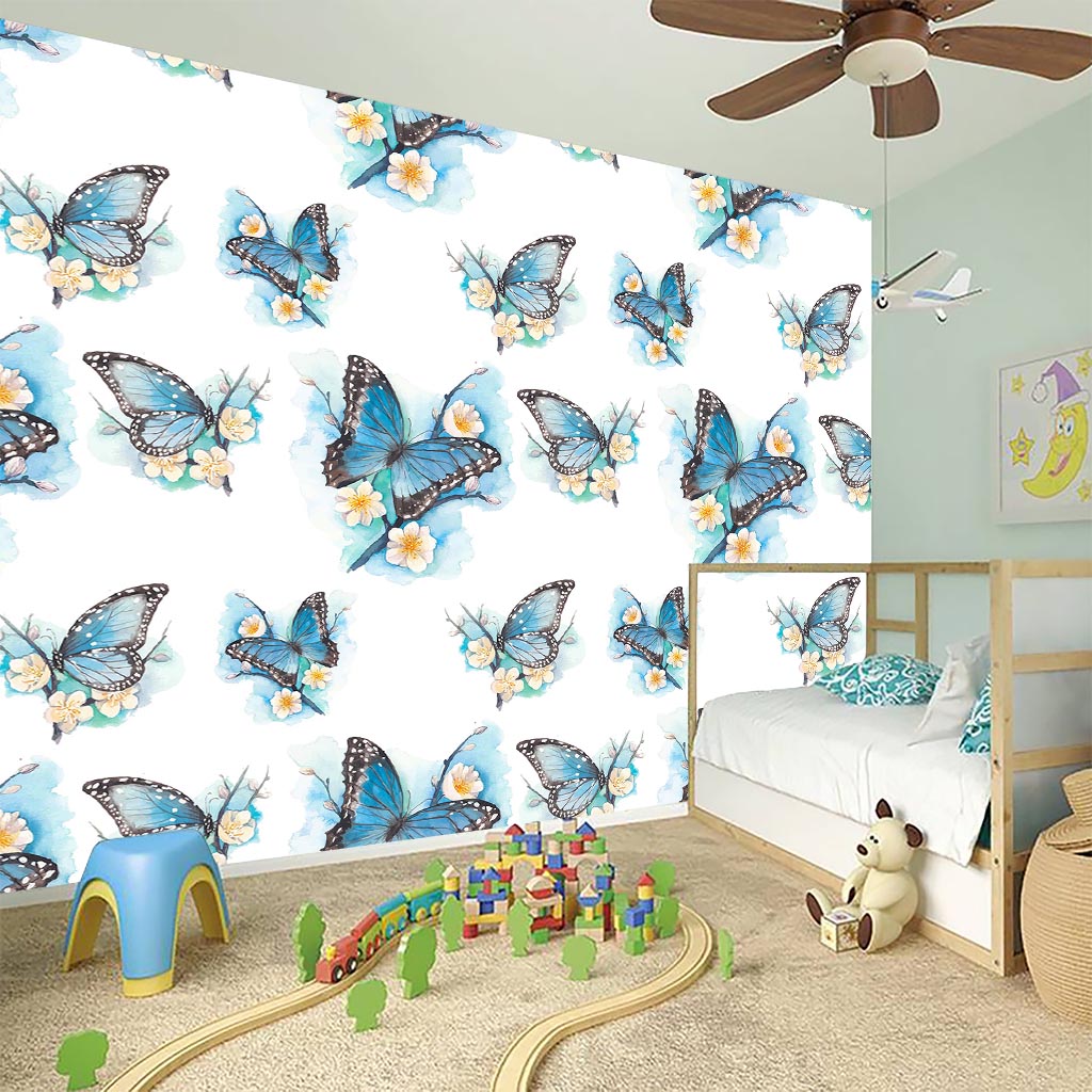 Blossom Blue Butterfly Pattern Print Wall Sticker