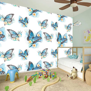 Blossom Blue Butterfly Pattern Print Wall Sticker