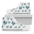 Blossom Blue Butterfly Pattern Print White High Top Sneakers