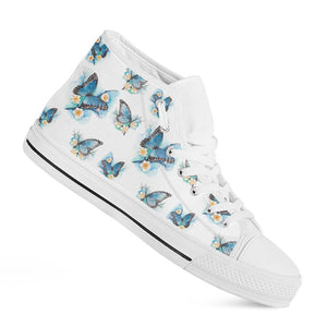 Blossom Blue Butterfly Pattern Print White High Top Sneakers