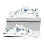 Blossom Blue Butterfly Pattern Print White Low Top Sneakers