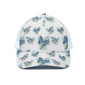 Blossom Blue Butterfly Pattern Print White Mesh Trucker Hat