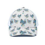 Blossom Blue Butterfly Pattern Print White Mesh Trucker Cap