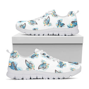 Blossom Blue Butterfly Pattern Print White Running Shoes
