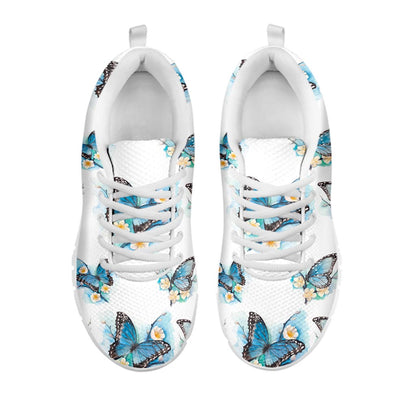 Blossom Blue Butterfly Pattern Print White Running Shoes