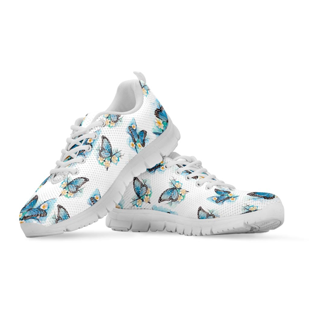 Blossom Blue Butterfly Pattern Print White Running Shoes