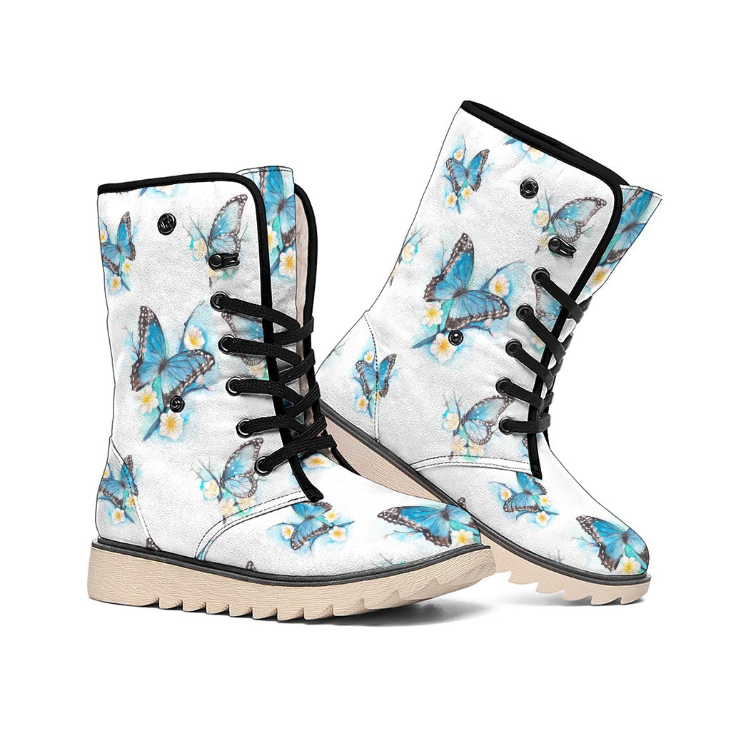 Blossom Blue Butterfly Pattern Print Winter Boots