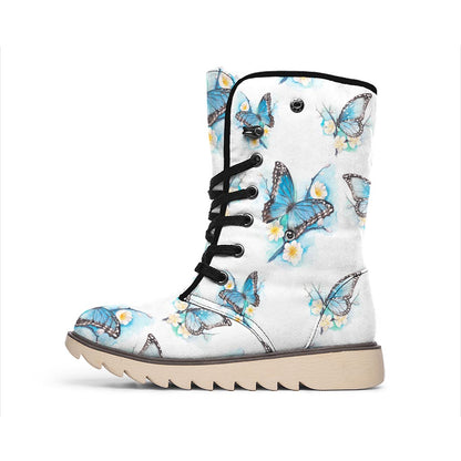 Blossom Blue Butterfly Pattern Print Winter Boots