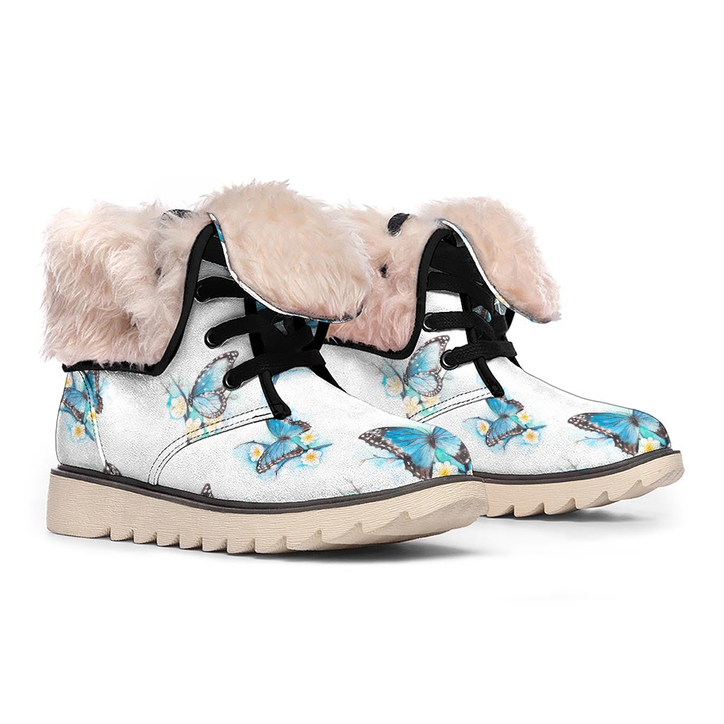 Blossom Blue Butterfly Pattern Print Winter Boots